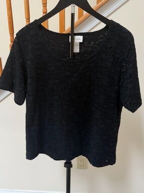 Studio Works Black Floral Lace Short Sleeve Top